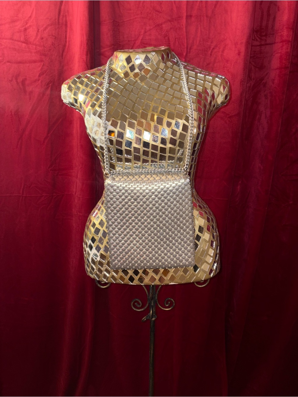 Whiting & Davis Metallic Woven Chain Crossbody Evening Purse - Picture 2 of 4